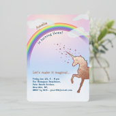 Roos Gold Unicorn Regenboog Glitter Magical Birthd Folie Uitnodiging (Staand Voorkant)