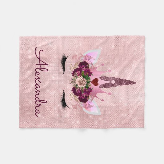 Roos Gold Unicorn Sparkle Princess Monogram Fleece Deken (Voorkant (Horizontaal))