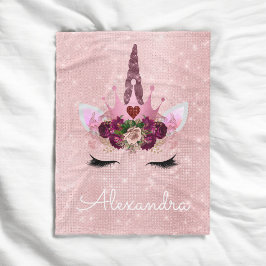 Roos Gold Unicorn Sparkle Princess Monogram Fleece Deken