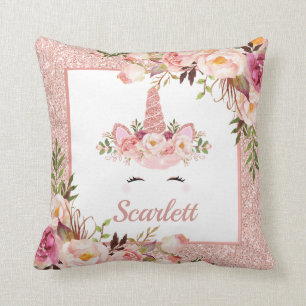  Roos Gold Unicorn Waterverf Rozen Nursery Kussen