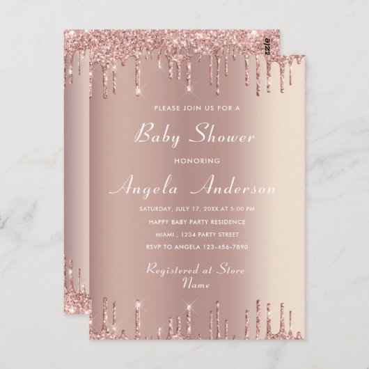 Roos Gold Uw QR Code Baby Girl Douche Uitnodiging (Voorkant / Achterkant)