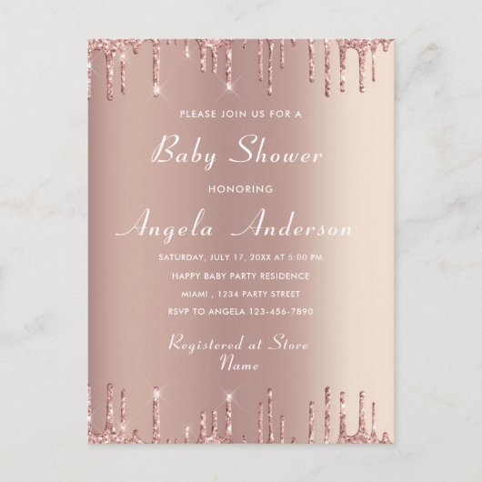 Roos Gold Uw QR Code Baby Girl Douche Uitnodiging (Voorkant)