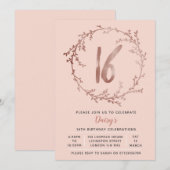 Roos Gold Verjaardag Meisjes 16e verjaardagsuitnod Kaart (Voorkant / Achterkant)