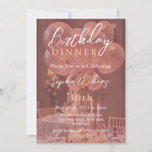 Roos Gold Verjaardagsdiner Kaart (Voorkant)