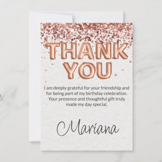 Roos Gold Verjaardagsfeestje Dank je kaart (Voorkant)