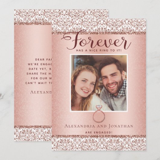 Roos Gold Verloving Fotoaankondiging Kaart (Voorkant / Achterkant)