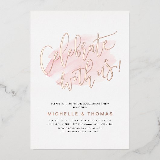 Roos Gold vieren met ons Script Modern Simple Folie Uitnodiging (Voorkant)