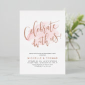 Roos Gold vieren met ons Script Modern Simple Folie Uitnodiging (Staand Voorkant)