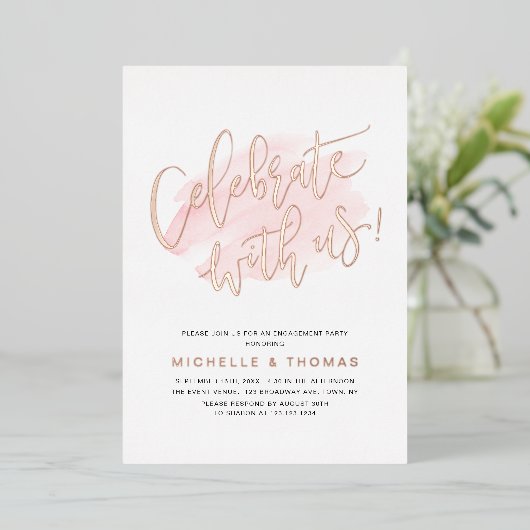 Roos Gold vieren met ons Script Modern Simple Folie Uitnodiging (Staand Voorkant)