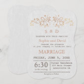 Roos Gold Vlaams Wirl White Wedding Invite Kaart (Voorkant / Achterkant)