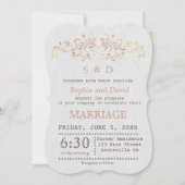 Roos Gold Vlaams Wirl White Wedding Invite Kaart (Voorkant)