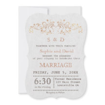 Roos Gold Vlaams Wirl White Wedding Invite