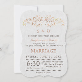 Roos Gold Vlaams Wirl White Wedding Invite Kaart