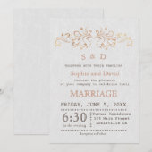 Roos Gold Vlaams Wirl White Wedding Invite Kaart (Voorkant / Achterkant)