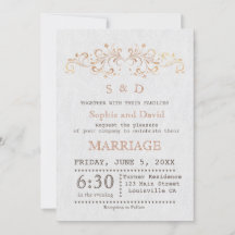 Roos Gold Vlaams Wirl White Wedding Invite