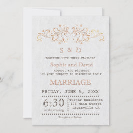 Roos Gold Vlaams Wirl White Wedding Invite Kaart