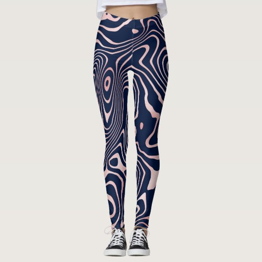 Roos Gold vloeistofdrager Abstract blauw design Leggings (Voorkant)