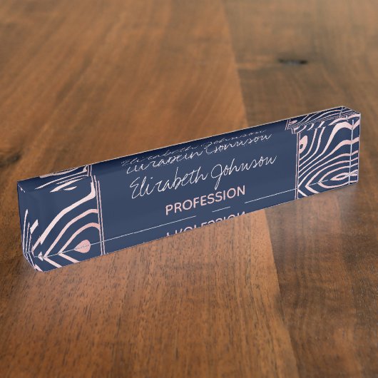 Roos Gold vloeistofdrager Abstract blauw design Naambordje (Zijkant)