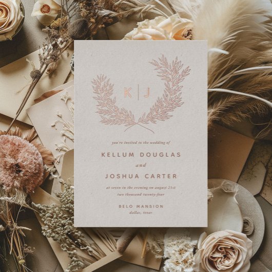 Roos Gold voor losse monogram bruiloft Folie Uitnodiging