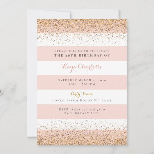 Roos Gold Vrouwen Verjaardagsuitnodiging Kaart (Voorkant)