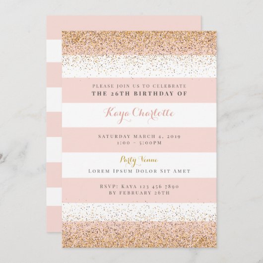 Roos Gold Vrouwen Verjaardagsuitnodiging Kaart (Voorkant / Achterkant)