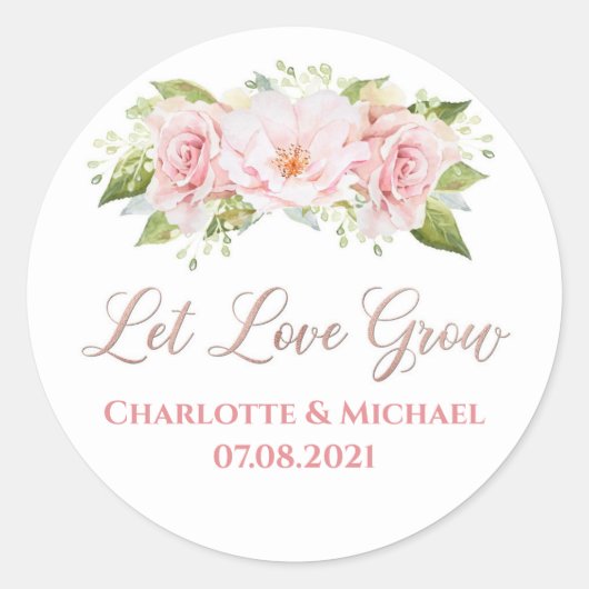 Roos Gold Waterverf bloemen laten liefdesverbouwin Ronde Sticker (Voorkant)