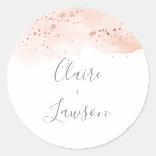 Roos Gold Waterverf Bride en Groom Name Sticker