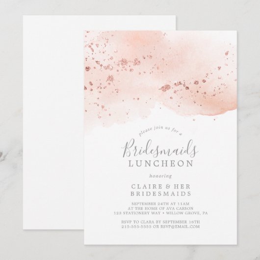 Roos Gold Waterverf Bridesmaids Luncheon Kaart (Voorkant / Achterkant)