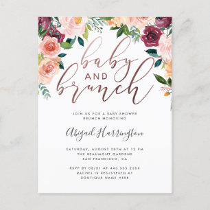 Roos Gold Waterverf Floral Brunch Baby shower Uitnodiging Briefkaart