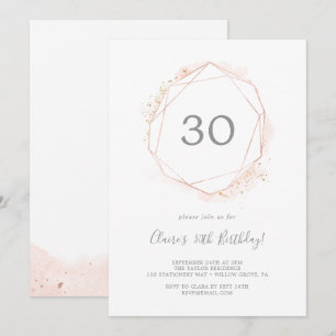 Roos Gold Waterverf Geometric 30th Birthday Party Kaart
