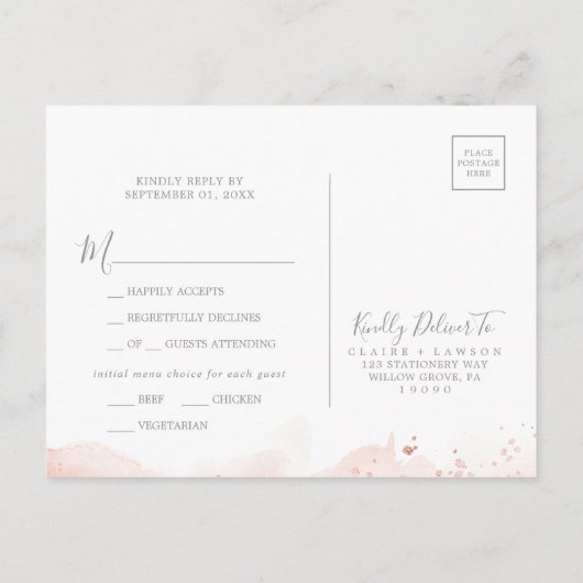 Roos Gold Waterverf Geometric Menu Keuze RSVP (Achterkant)