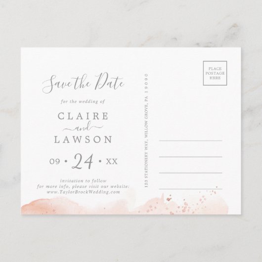 Roos Gold Waterverf Geometric Save the Date Uitnodiging Briefkaart (Achterkant)
