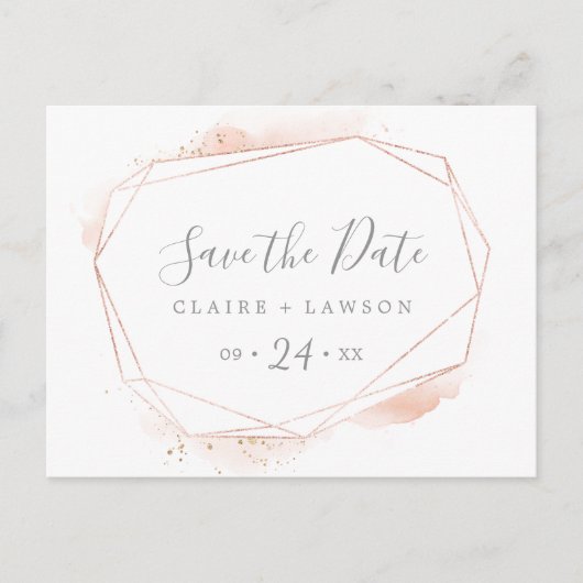Roos Gold Waterverf Geometric Save the Date Uitnodiging Briefkaart (Voorkant)