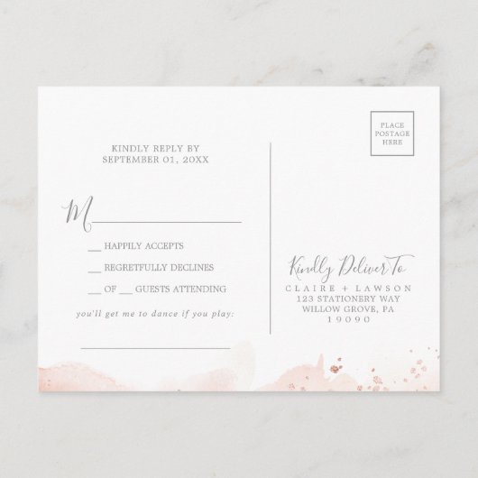 Roos Gold Waterverf Geometric Song Request RSVP Uitnodiging Briefkaart (Achterkant)