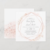 Roos Gold Waterverf Geometric Square Wedding Kaart (Voorkant / Achterkant)