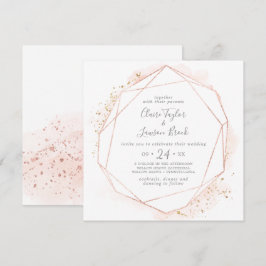 Roos Gold Waterverf Geometric Square Wedding Kaart