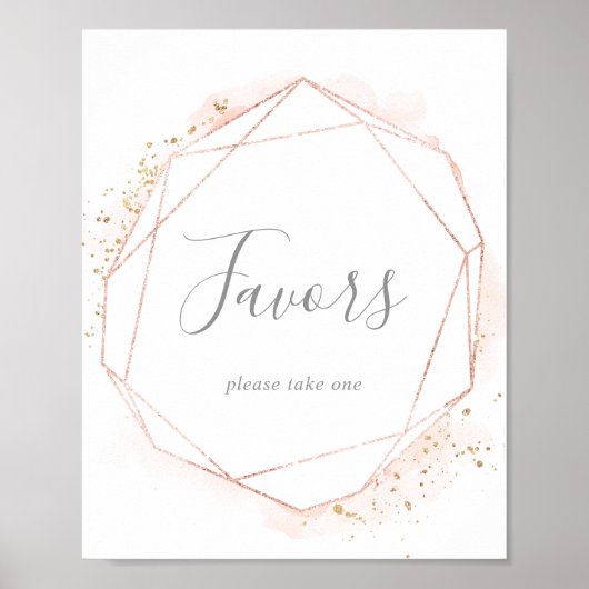 Roos Gold Waterverf Geometric Wedding Favors Sign Poster (Voorkant)