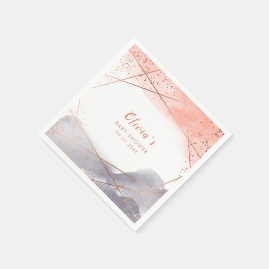 Roos Gold Waterverf Geometrisch Baby shower Servet (Hoek)