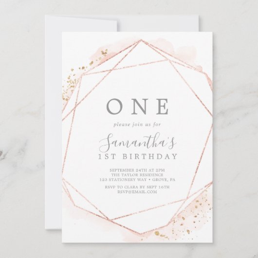 Roos Gold Waterverf Geometrische 1e verjaardag Kaart (Voorkant)