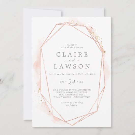 Roos Gold Waterverf Geometrische Casual bruiloft Kaart (Voorkant)