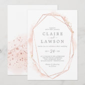 Roos Gold Waterverf Geometrische Casual bruiloft Kaart (Voorkant / Achterkant)