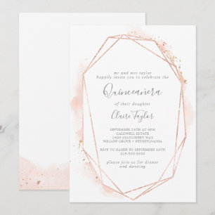 Roos Gold Waterverf Geometrische Quinceañera Kaart