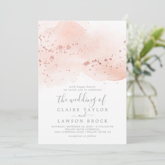 Roos Gold Waterverf Het huwelijk van Kaart (Staand voorkant)