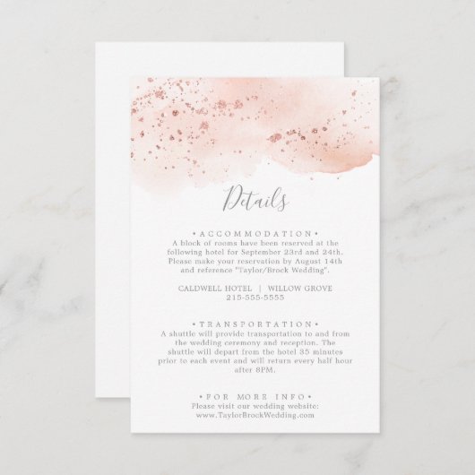 Roos Gold Waterverf Wedding Detail Enclosure Kaart (Voorkant / Achterkant)