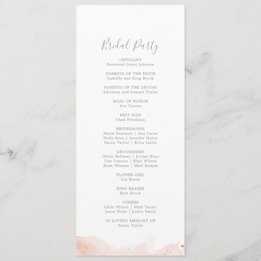 Roos Gold Waterverf Wedding Program Programmakaart (Achterkant)