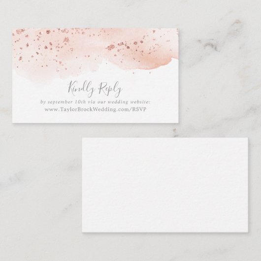 Roos Gold Waterverf Wedding Website RSVP Informatiekaartje (Voorkant / Achterkant)