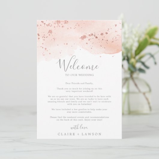 Roos Gold Waterverf Welkomstbrief & reisroute (Staand voorkant)