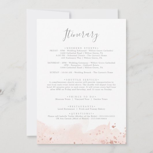 Roos Gold Waterverf Welkomstbrief & reisroute (Achterkant)