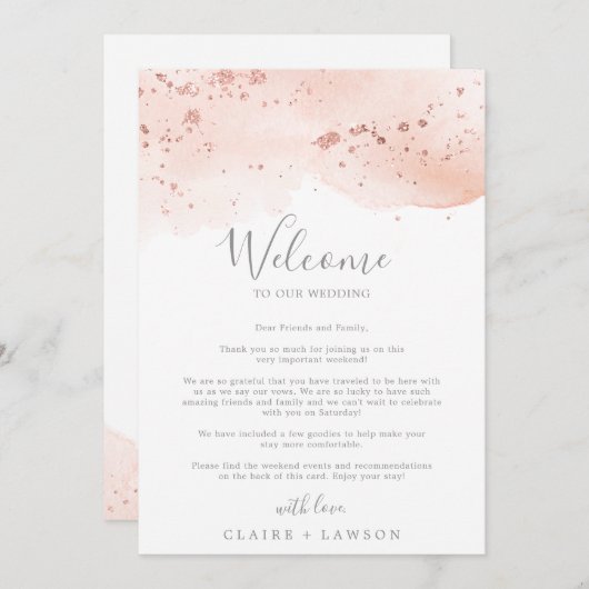 Roos Gold Waterverf Welkomstbrief & reisroute (Voorkant / Achterkant)