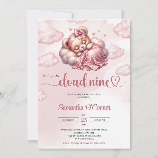 Roos Gold We zijn op Cloud Nine Teddybeer Meisje Kaart (Voorkant)